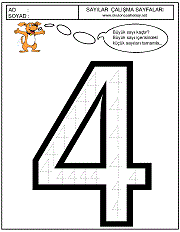 okul öncesi 4 sayısı çizgi çalışması